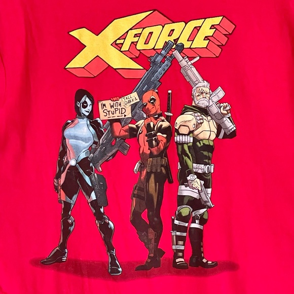 NEW Marvel X-Force Deadpool Domino Cable Graphic Red T Shirt Adult size XL - Picture 3 of 6